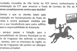 PCP Vila Verde denuncia intenção de encerramento dos CTT em Prado